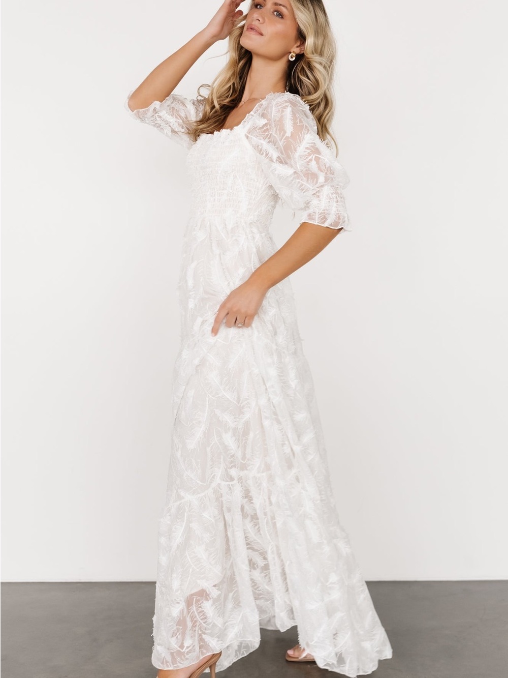 Baltic Born Ivory Off-Shoulder Smocked Tiered Maxi Dress - Picture 3 of 10